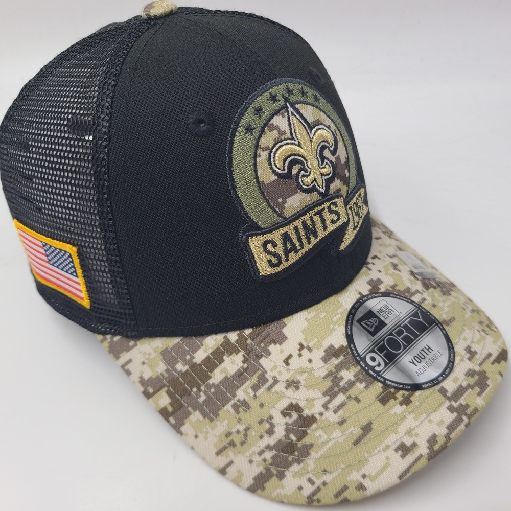 Youth New Orleans Saints Hat Snapback Trucker Mesh New Era 9Forty Black Camo NFL